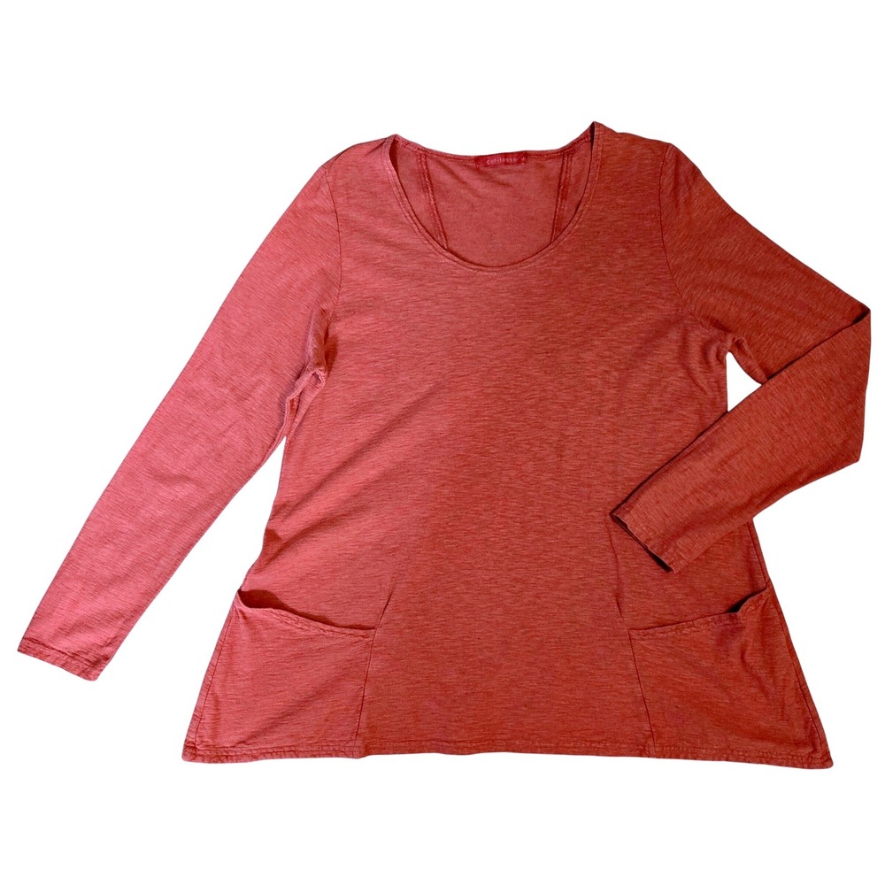 Cut Loose Women L Lagenlook Rust Cotton Linen Blend Long Sleeve Pocket Tunic